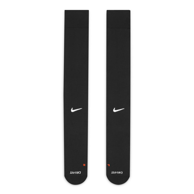 Black over-the-calf socks, two-pack, cuff and sole logos visible