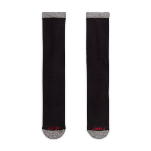 Black crew socks with gray ribbed cuffs and gray heel/toe accents