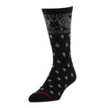 Black crew socks with repeating light patterned motifs