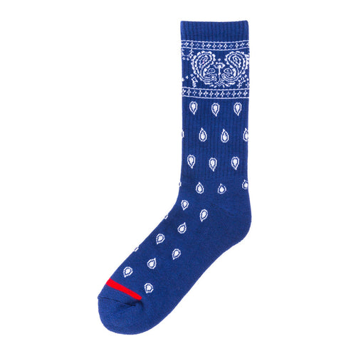 Navy crew socks with half cushion and white bandana pattern