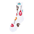 White half-cushion crew socks with owl and candy graphics
