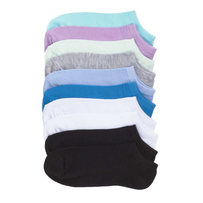 10-pack medium no-show socks in mixed cool colors, assorted tones
