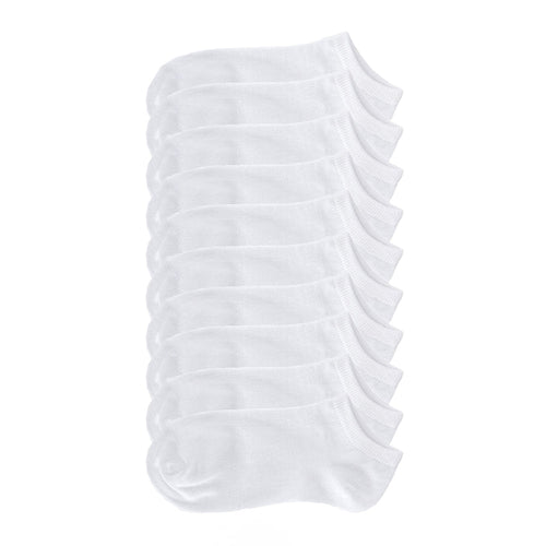 10-pack x-small white no-show socks, low-cut ankle liners, soft knit.
