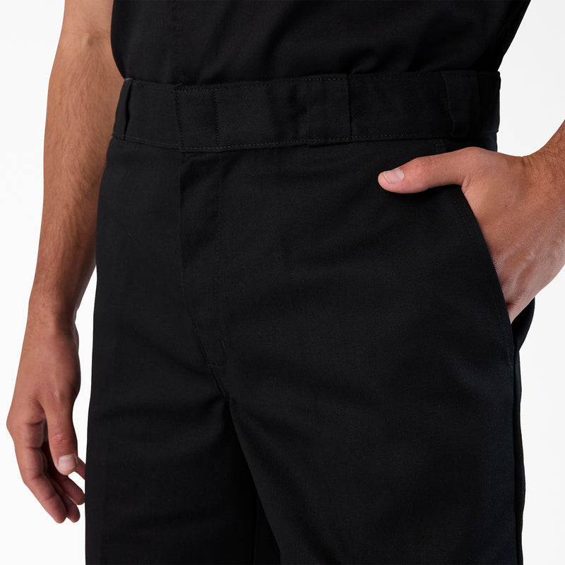 Men's black shorts with front hand pocket and visible stitching