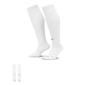 Nike Academy OTC soccer socks, white with black Swoosh logo, 2-pack