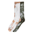 2-pack tie-dye crew socks, white and olive green with warm rust swirls