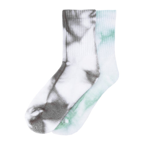 Tie-dye crew socks, grey and light teal; 2-pack