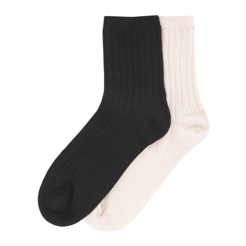 2-pack ribbed demi crew socks: black and chalk-white