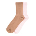 2-pack ribbed crew socks in tan and light pink, medium height