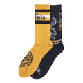 2-pack crew socks for adults: yellow & navy, striped cuffs, logo print