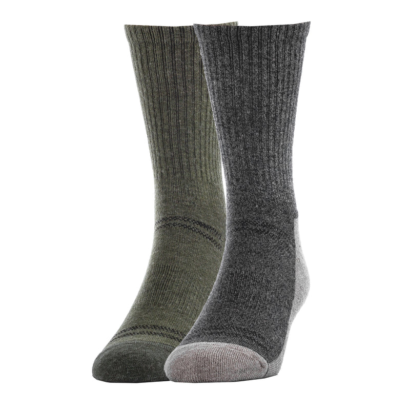 2-pack wool-blend crew socks, hunter green/olive and black/grey, ribbed cuffs
