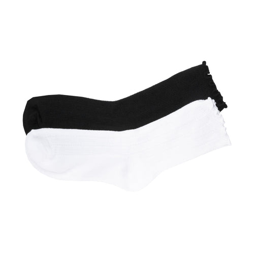Ruffle ribbed dress socks, black cuff and white body with ruffled trim