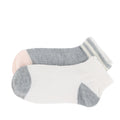 2-pack lightweight marl ankle socks, white and grey with striped cuffs