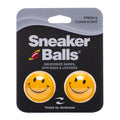 2-pack yellow smiley sneaker deodorizer balls in blister card package