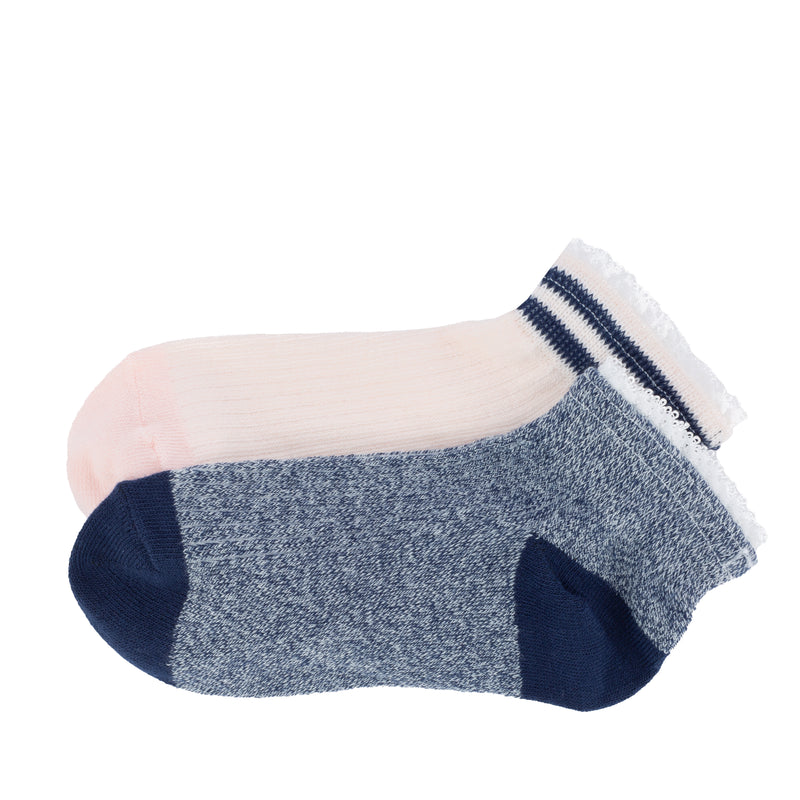 2-pack lightweight marl anklet socks with lace trim in pink and heather grey