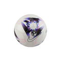 White mini soccer ball with purple and blue graphics, Nike swoosh, Premier League crest