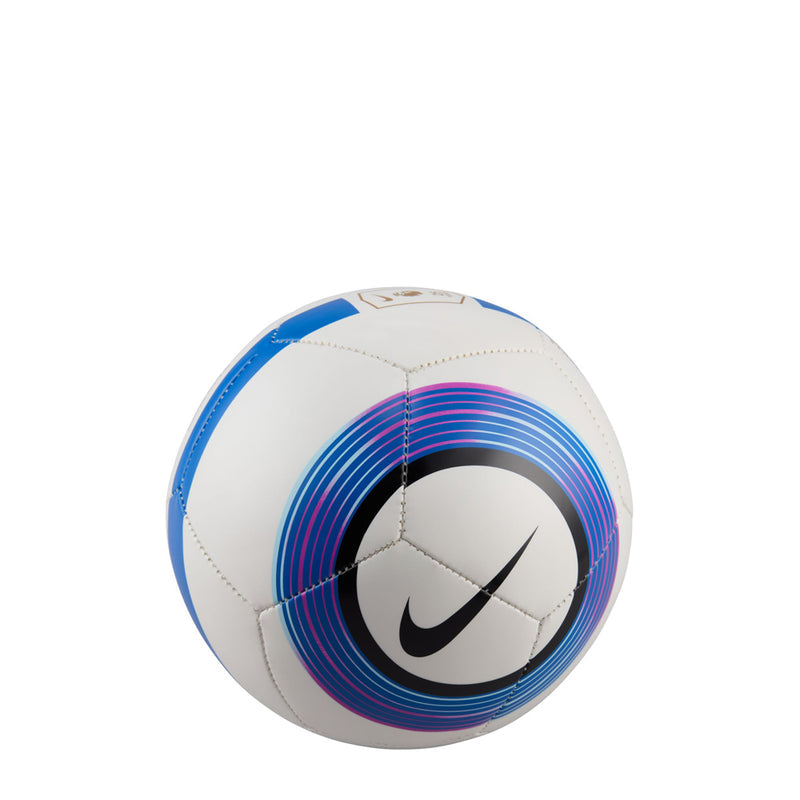 Mini soccer ball, white with blue and purple rings, Nike swoosh