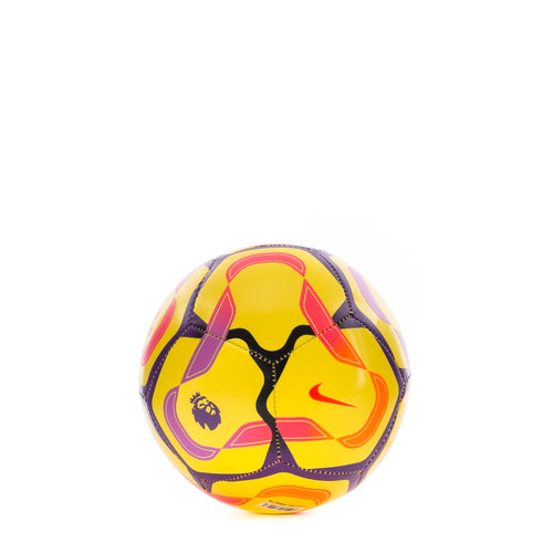 Nike Premier League mini ball, yellow face with purple panels and crimson accents