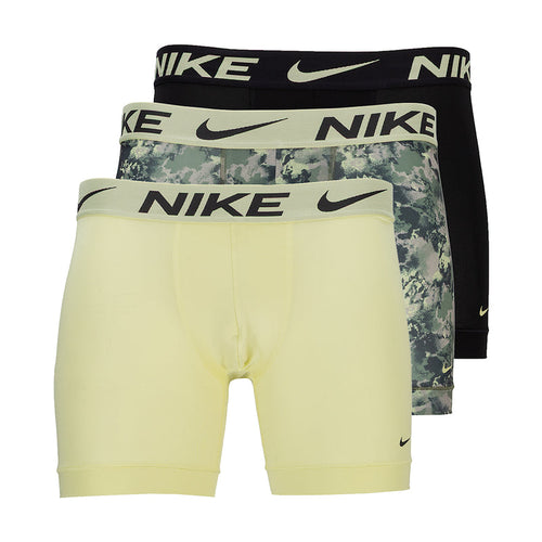 3-pack boxer briefs: yellow, green camo, and black with Nike elastic waistband