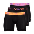 3-pack men's micro boxer briefs, black with pink, orange, and burgundy logo waistbands