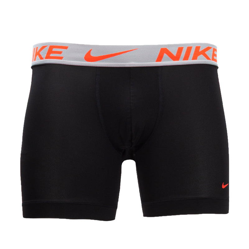 Men's black micro boxer briefs with orange NIKE logo, gray waistband