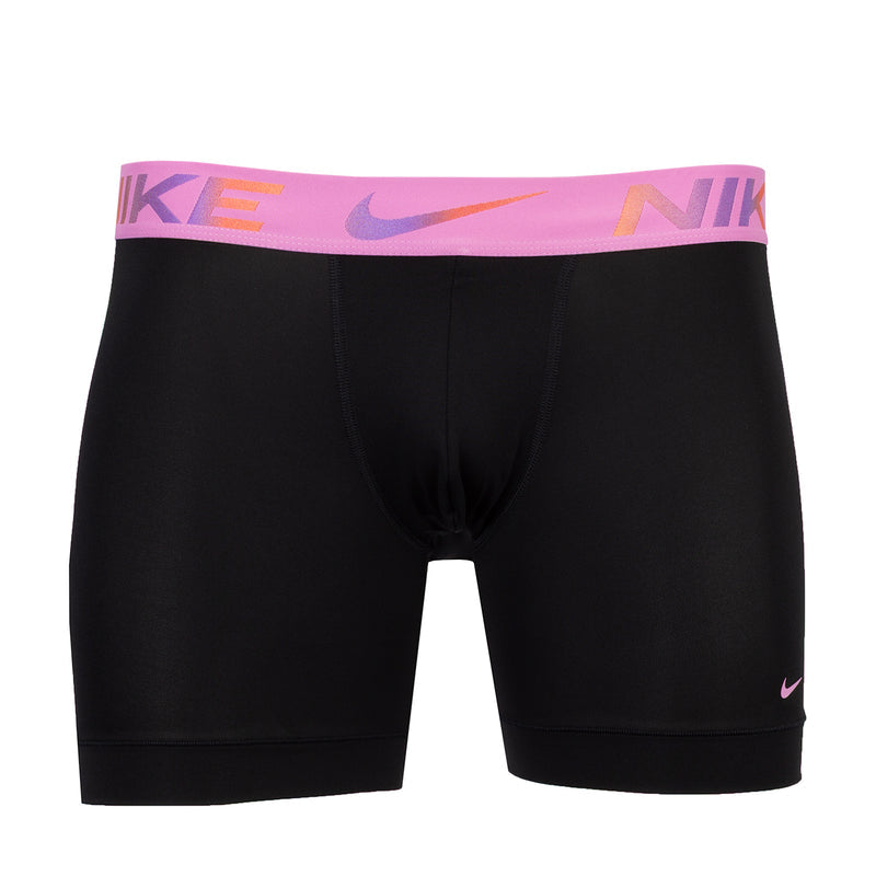 Men's micro boxer briefs, black with light pink logo waistband and small side swoosh