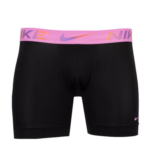 Men's micro boxer briefs, black with light pink logo waistband and small side swoosh