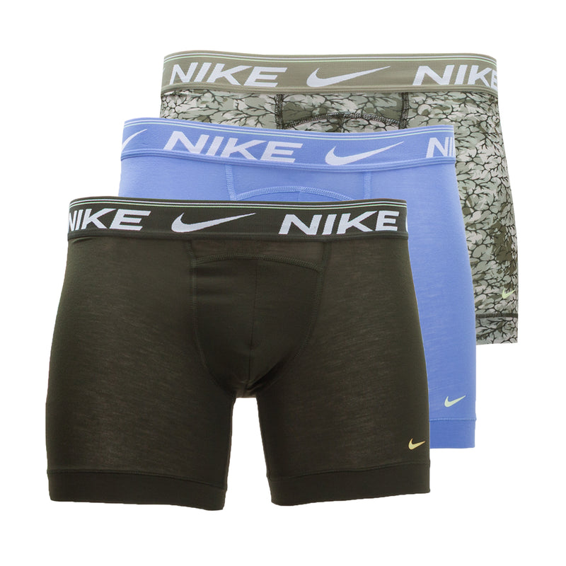 3-pack boxer briefs: leaf camo print, blue, and dark solid colors