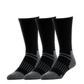 3-pack black crew work socks with ribbed leg and gray striped heel toe