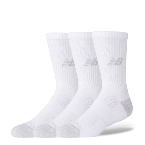 3-pack white cushioned crew athletic socks with ribbed cuffs