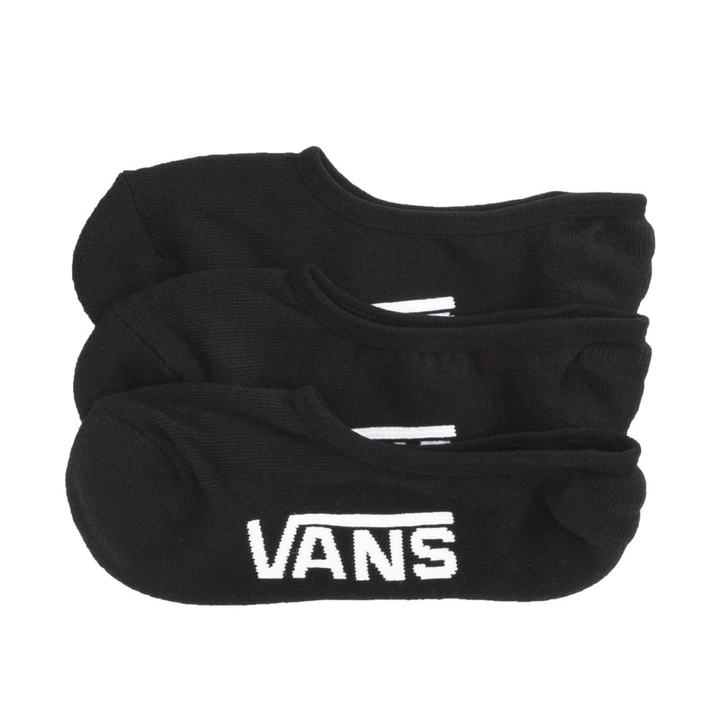 3-pack black no-show socks with Vans logo, low-cut ankle design