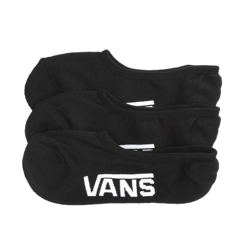 3-pack black no-show socks with Vans logo, low-cut ankle design