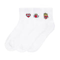 White quarter socks, embroidered heart and love patches (3-pack)