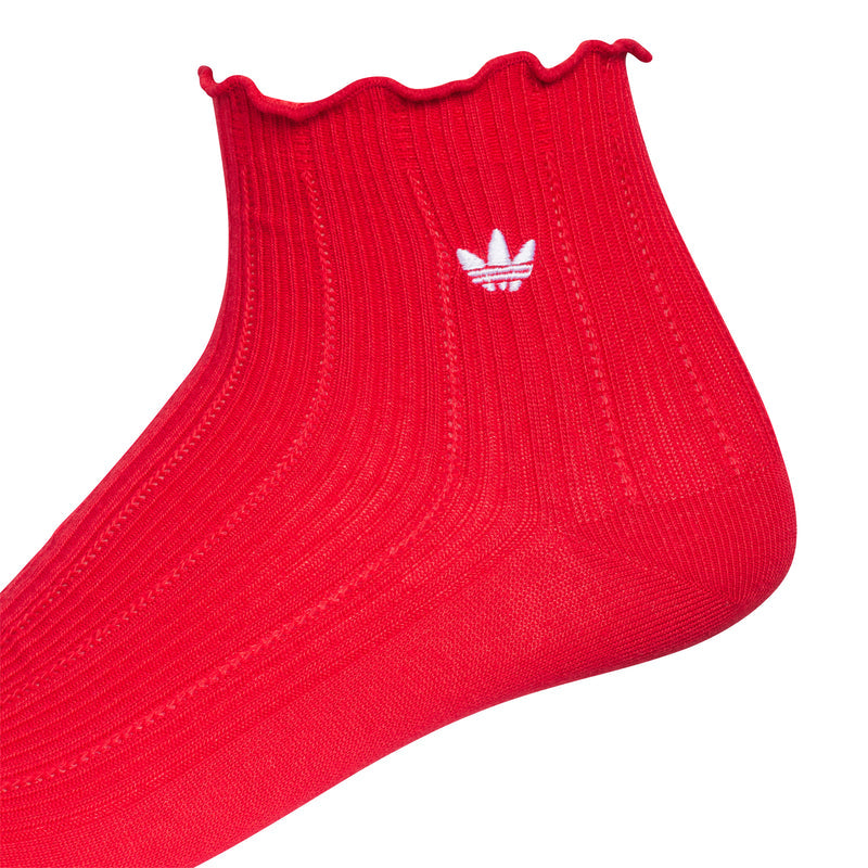 Scarlet ruffle cuff quarter sock with adidas trefoil logo