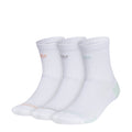 3-pack white high quarter athletic socks with orange logo accents