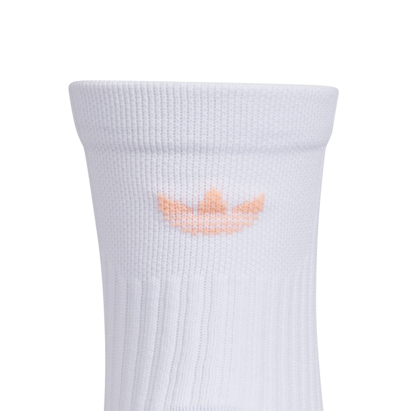 White high quarter crew sock with orange cuff logo
