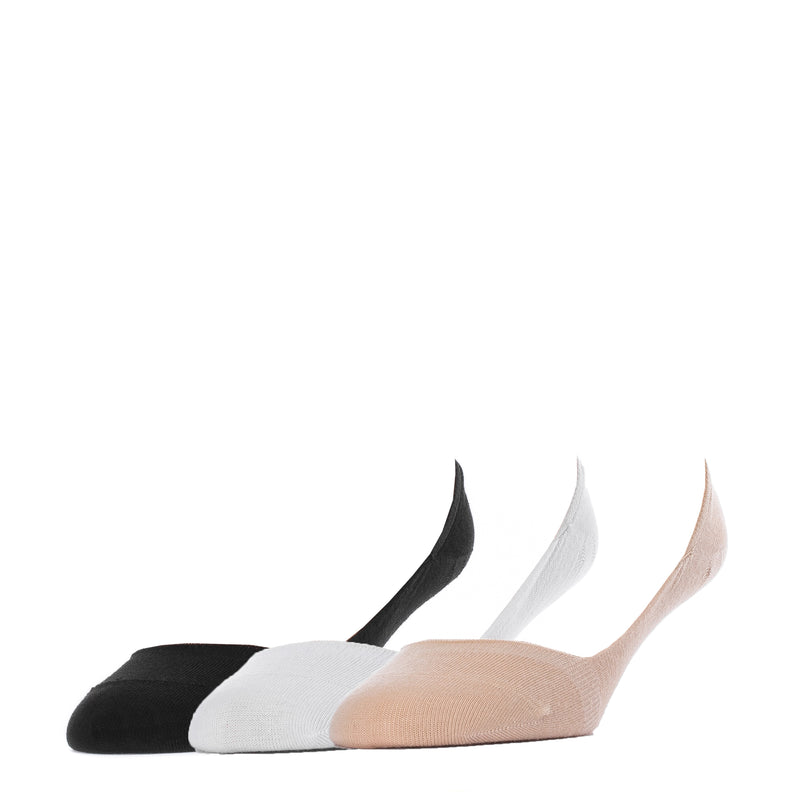 3-pack medium no-show socks in black, white, and nude