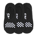 3-pack black low-cut socks with checkered stripe and white lettering at front