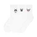 3-pack white half-crew socks with small embroidered dog face icons