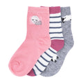 3-pack kids crew socks, pink sheep and striped, gray with pattern