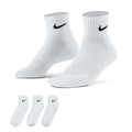 White quarter crew socks with black Nike swoosh, cushioned ankle