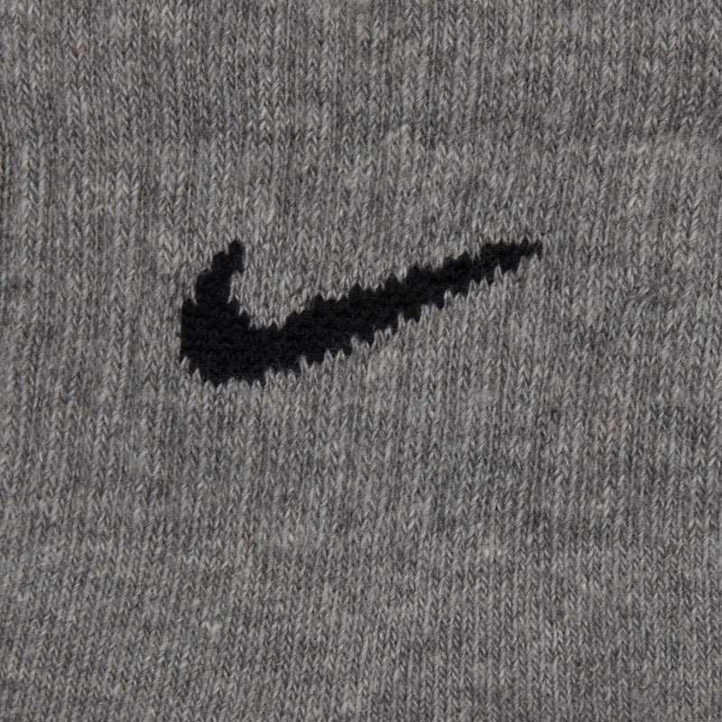 Gray knit quarter sock with black Nike swoosh logo detail