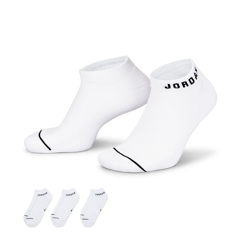 3-pack no-show socks, white with JORDAN logo and black heel/toe trim