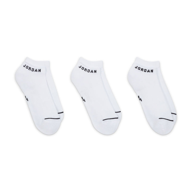 3-pack white no-show socks, JORDAN logo with black heel and toe stripe