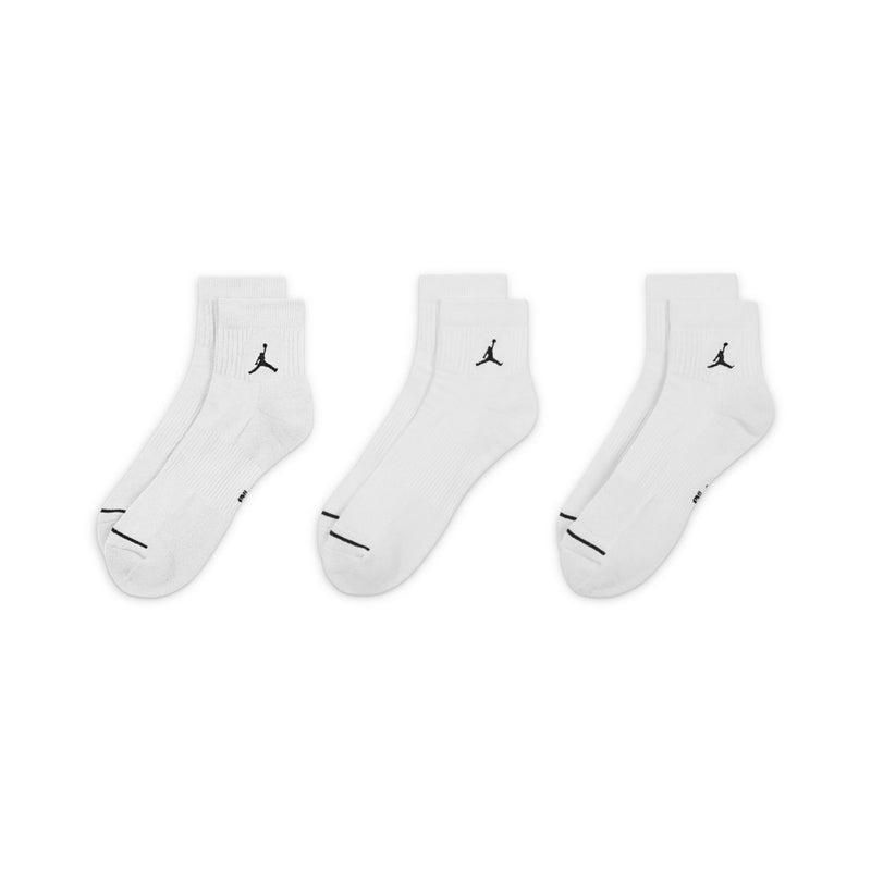 3-pack unisex quarter socks, white with black Jumpman logo