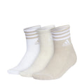 3-pack women’s high-quarter sport socks, cushioned; beige, white, and striped