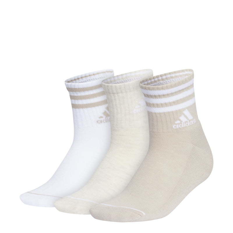 3-pack women’s high-quarter sport socks, cushioned; beige, white, and striped