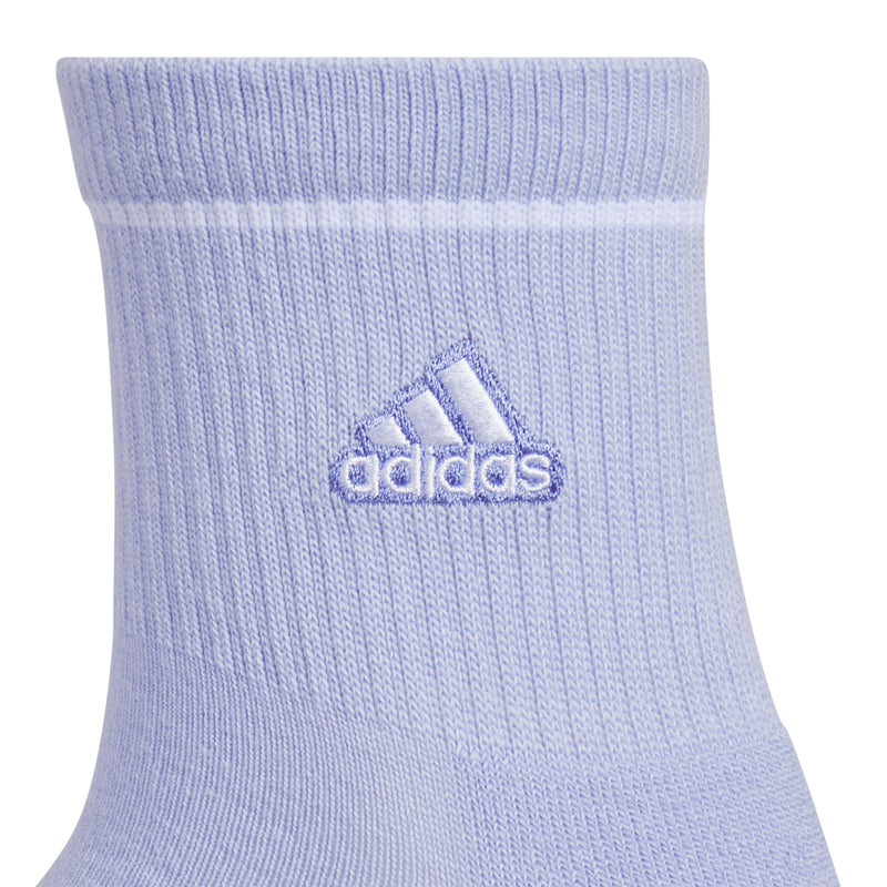 Light purple high-quarter sport sock with ribbed cuff and adidas logo patch