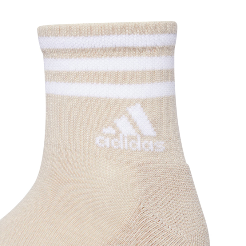 High-quarter sport sock cuff, light beige with white stripes and adidas logo