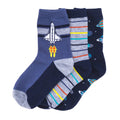 3-pack navy crew socks with rocket, striped and planet graphics